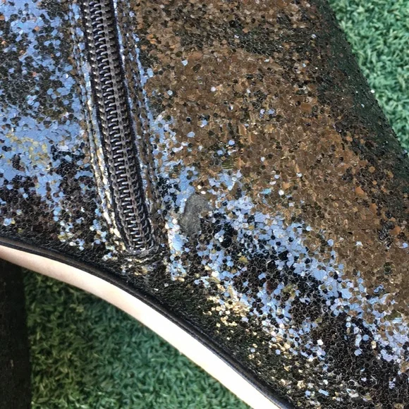NWT Red Valentino Glitter Block Heel Boot Black 37